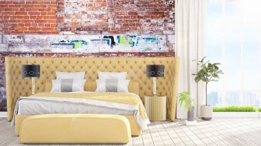 Modern parlak iç. 3D render