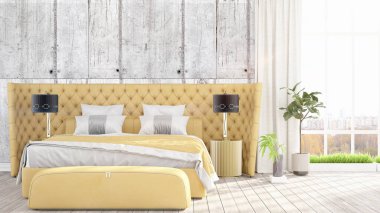 Modern parlak iç. 3D render