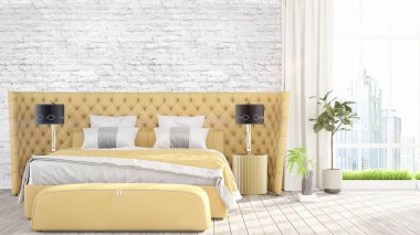 Modern parlak iç. 3D render