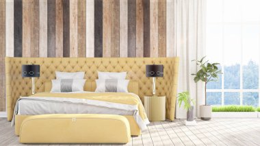 Modern parlak iç. 3D render