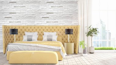 Modern parlak iç. 3D render