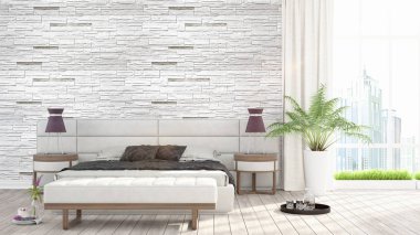 Modern parlak iç. 3D render