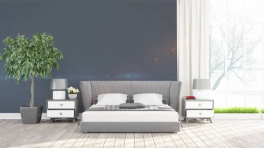 Modern parlak iç. 3D render