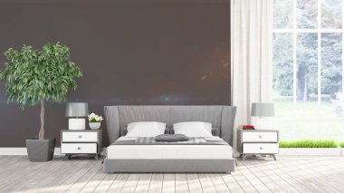 Modern parlak iç. 3D render