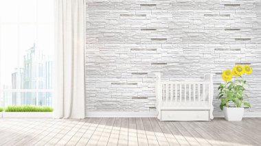 Modern parlak iç. 3D render