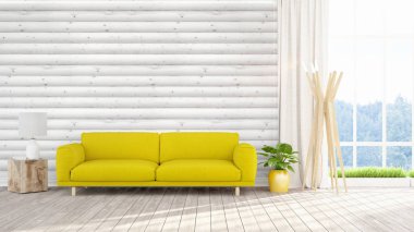 Modern parlak iç. 3D render