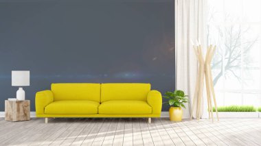 Modern parlak iç. 3D render