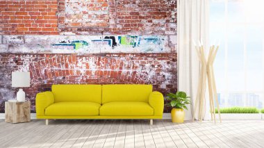 Modern parlak iç. 3D render