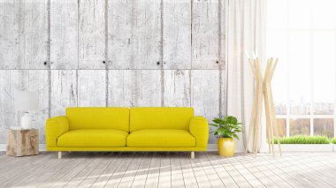 Modern parlak iç. 3D render