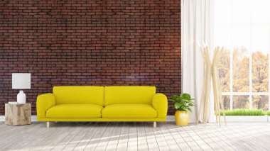 Modern parlak iç. 3D render