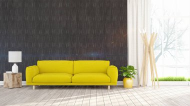 Modern parlak iç. 3D render