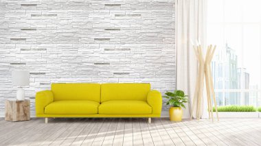 Modern parlak iç. 3D render