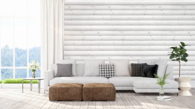 Modern parlak iç. 3D render