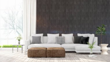 Modern parlak iç. 3D render