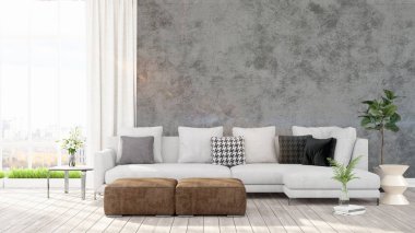Modern parlak iç. 3D render