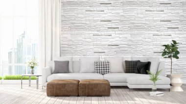 Modern parlak iç. 3D render