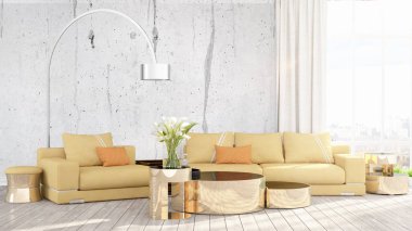 Modern parlak iç. 3D render