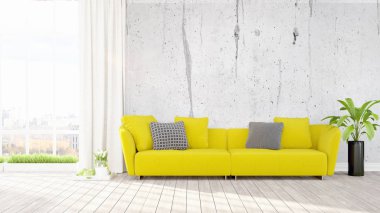 Modern parlak iç. 3D render