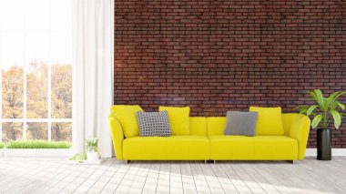 Modern parlak iç. 3D render