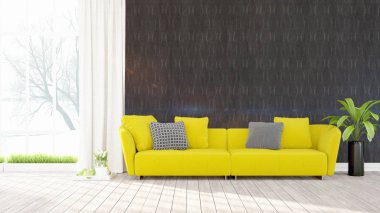 Modern parlak iç. 3D render