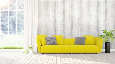 Modern parlak iç. 3D render