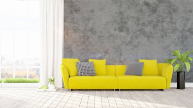 Modern parlak iç. 3D render