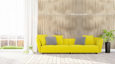 Modern parlak iç. 3D render