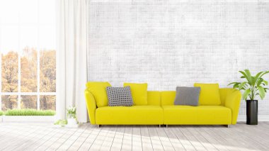 Modern parlak iç. 3D render