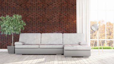 Modern parlak iç. 3D render