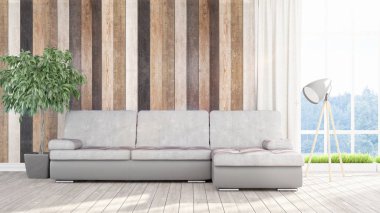 Modern parlak iç. 3D render