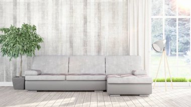 Modern parlak iç. 3D render