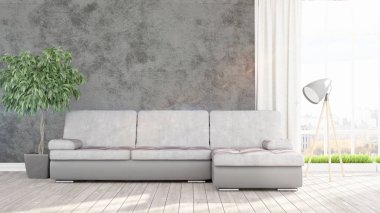 Modern parlak iç. 3D render
