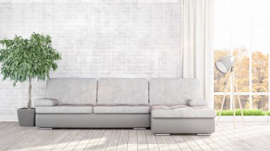 Modern parlak iç. 3D render