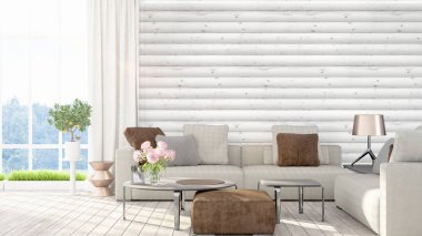 Modern parlak iç. 3D render