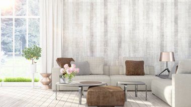 Modern parlak iç. 3D render