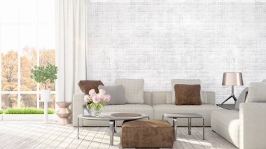 Modern parlak iç. 3D render