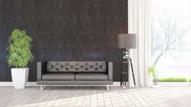 Modern parlak iç. 3D render