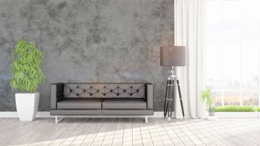 Modern parlak iç. 3D render