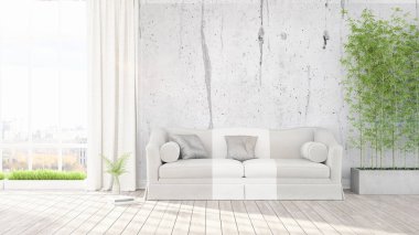 Modern parlak iç. 3D render