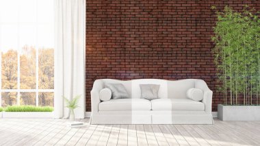 Modern parlak iç. 3D render