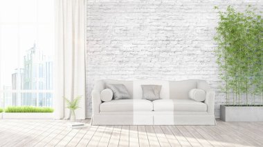 Modern parlak iç. 3D render