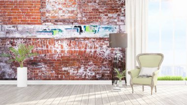 Modern parlak iç. 3D render