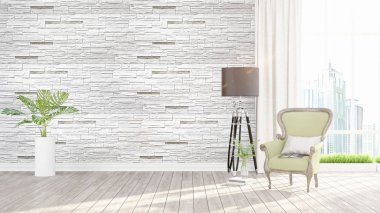 Modern parlak iç. 3D render