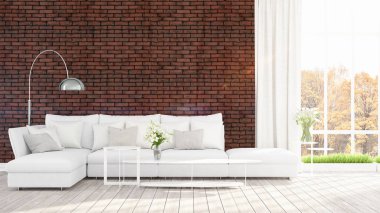 Modern parlak iç. 3D render