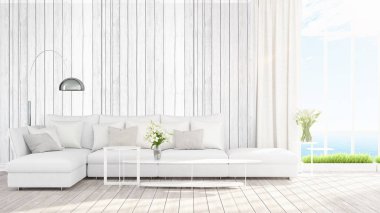 Modern parlak iç. 3D render