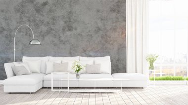 Modern parlak iç. 3D render
