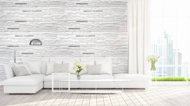 Modern parlak iç. 3D render