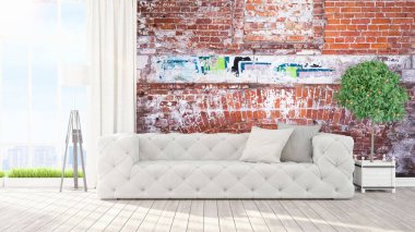 Modern parlak iç. 3D render