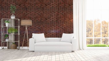 Modern parlak iç. 3D render