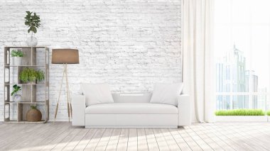 Modern parlak iç. 3D render